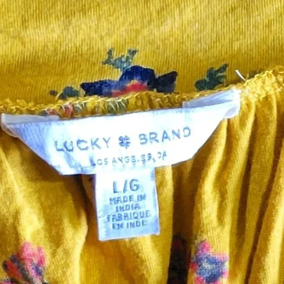 Lucky Brand L Blouse Short Sleeve Yellow Floral - Picture 3 of 5